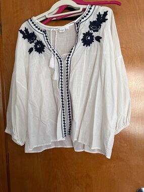 GAP White Tunic with Navy Floral Embroidery
